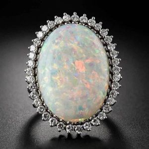 NEW HUGE OPAL DIAMOND 925 STERLING SILVER RING